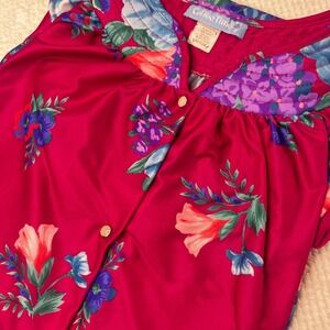 Vintage Coffee Time Floral Nightgown Robe Medium Pink Blue Purple Snap‎ Front